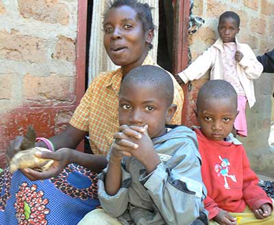 A woman with her children in Zambia