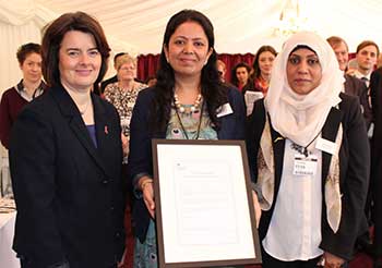 From left: Public Health Minister Jane Ellison, with Redbridge Health Partnerships Manager Swati Vyas and ‘Health Buddie’  Bibi Sabina Jaulim