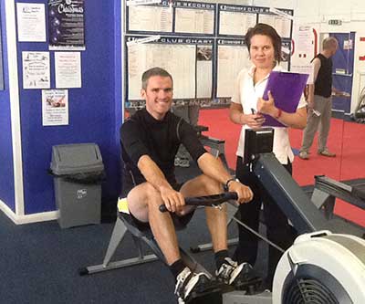 Simon Richardson training on rowing machine