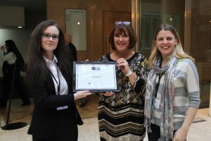 The Cardiff TB Team, receiving their certificate from Amy McConville, Chair of the TB Action Group